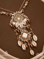 Abhivrish - The Shell Shower - Shells, Mirrors, Beads And Glass Drops Hand Embroidered Neckpiece