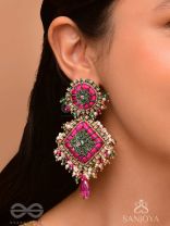 Stavak - The Dahlia Bouquet - Resham, Beads And Glass Drops Hand Embroidered Earrings