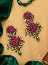 Ardramanjari - The Peony Cluster - Resham, Beads And Glass Drops Hand Embroidered Earrings