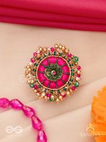 Bibhrat - The Luminous Pink - Resham, Beads And Dabka Hand Embroidered Ring (Adjustable)