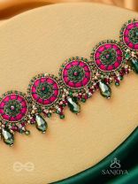 Sankirnau - The Floral Vine - Resham, Beads, Sequins And Glass Drops Hand Embroidered Choker Neckpiece