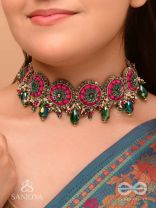 Sankirnau - The Floral Vine - Resham, Beads, Sequins And Glass Drops Hand Embroidered Choker Neckpiece