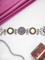 Pratibimban - The Spherical Reflection - Shells, Mirrors, Resham And Beads Hand Embroidered Oxidised Kamarbandh