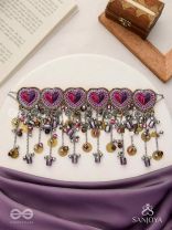 Prageet - Song Of The Hearts - Resham, Dabka, Beads And Coins Hand Embroidered Oxidised Choker Neckpiece