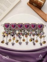 Prageet - Song Of The Hearts - Resham, Dabka, Beads And Coins Hand Embroidered Oxidised Choker Neckpiece