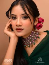 Vashikrit - The Hypnotic Tiers - Mirror, Stones, Coins And Glass Drops Hand Embroidered Oxidised Choker Neckpiece