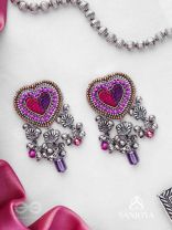 Unmadishnu - The Love Rush - Dabka, Beads And Glass Drops Hand Embroidered Oxidised Earrings
