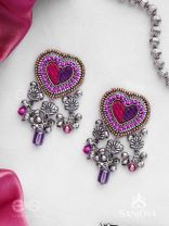 Unmadishnu - The Love Rush - Dabka, Beads And Glass Drops Hand Embroidered Oxidised Earrings