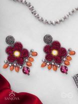 Svastmit - Bloom In The Sunset - Mirror, Dabka, Resham And Glass Drops Hand Embroidered Oxidised Earrings