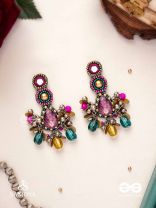 Agrihini - The Amethyst Glow - Stones, Mirrors, Coins And Glass Drops Hand Embroidered Earrings