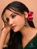 Agrihini - The Amethyst Glow - Stones, Mirrors, Coins And Glass Drops Hand Embroidered Earrings