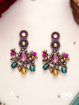 Agrihini - The Amethyst Glow - Stones, Mirrors, Coins And Glass Drops Hand Embroidered Earrings