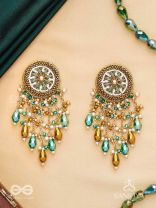 Varsham - The Captivating Rainfall - Cutdana, Dabka, Beads And Glass Drops Hand Embroidered Earrings