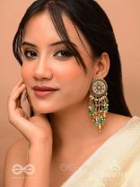 Varsham - The Captivating Rainfall - Cutdana, Dabka, Beads And Glass Drops Hand Embroidered Earrings