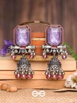 Seasons Of Lavender - Stone Enamelled Oxidised Jhumka Earrings