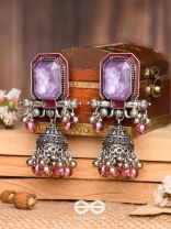 Seasons Of Lavender - Stone Enamelled Oxidised Jhumka Earrings