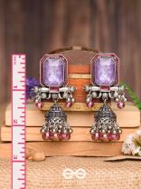 Seasons Of Lavender - Stone Enamelled Oxidised Jhumka Earrings