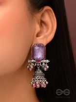 Seasons Of Lavender - Stone Enamelled Oxidised Jhumka Earrings