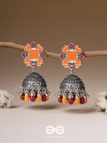 The Warm Hues - Enamelled Oxidised Jhumka Earrings