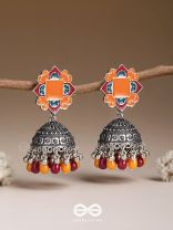 The Warm Hues - Enamelled Oxidised Jhumka Earrings