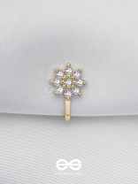 The Embedded Flower - Golden Cubic Zirconia NoseRing (NON-PIERCING)