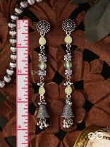 The Jade Jingles - Enamelled Oxidised Long Jhumkis