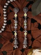 The Jade Jingles - Enamelled Oxidised Long Jhumkis