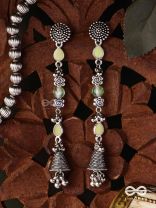 The Jade Jingles - Enamelled Oxidised Long Jhumkis