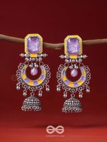 The Lavender Rays - Stone Enamelled Oxidised Earrings