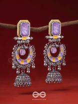 The Lavender Rays - Stone Enamelled Oxidised Earrings