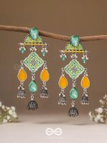 The Sunlit Grove - Stones Enamelled Oxidised Earrings