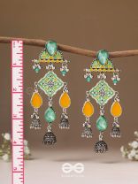 The Sunlit Grove - Stones Enamelled Oxidised Earrings