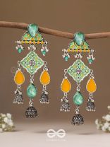 The Sunlit Grove - Stones Enamelled Oxidised Earrings