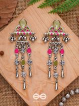 The Olive Roses - Stone Enamelled Oxidised Earrings