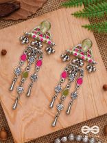 The Olive Roses - Stone Enamelled Oxidised Earrings