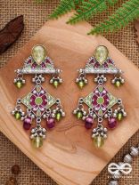 The Fresh Rubies - Stone And Glass Drops Enamelled Oxidised Earrings