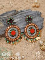 Kadrav - The Auburn Peals - Beads And Coins Hand Embroidered Enamelled Oxidised Earrings