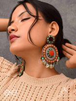 Kadrav - The Auburn Peals - Beads And Coins Hand Embroidered Enamelled Oxidised Earrings