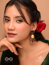 Vrind - The Creamy Berries - Beads, Glass Drops And Coins Hand Embroidered Oxidised Earrings