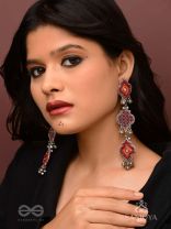 Yashas - The Maple Grandeur - Beads, Coins And Dabka Hand Embroidered Oxidised Earrings