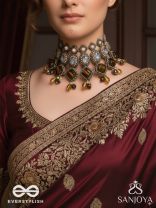 Haridhumra- The Amber Chestnut - Stones, Beads, Coins And Glass Drops Hand Embroidered Oxidised Neckpiece