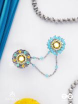 Ambarant - The Horizon Bands - Mirror And Beads Hand Embroidered Enamelled Oxidised Chain Linked Double Rings (Adjustable)