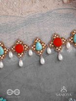 Palashabhyam - The Awakening Petals - Stones, Beads And Pearl Drops Hand Embroidered Choker Neckpiece