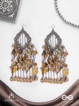 Avyathishi - The Earth Sung Music - Beads, Dabka And Coins Hand Embroidered Oxidised Earrings