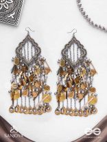 Avyathishi - The Earth Sung Music - Beads, Dabka And Coins Hand Embroidered Oxidised Earrings