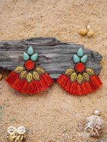 Prachim - The Earthen Treasures - Stones, Beads And Resham Hand Embroidered Earrings