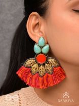 Prachim - The Earthen Treasures - Stones, Beads And Resham Hand Embroidered Earrings