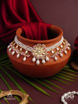 Dyulok - The Heavenly Charm - Beads, Pearl Drops, Polki And Kundan Finished Hand Embroidered Neckpiece