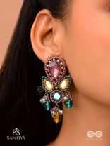 Guhyani - The Mysterious Hues - Stone, Mirrors And Glass Drops Hand Embroidered Earrings