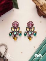 Guhyani - The Mysterious Hues - Stone, Mirrors And Glass Drops Hand Embroidered Earrings